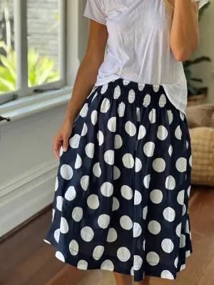 lola skirt - big navy spot linen