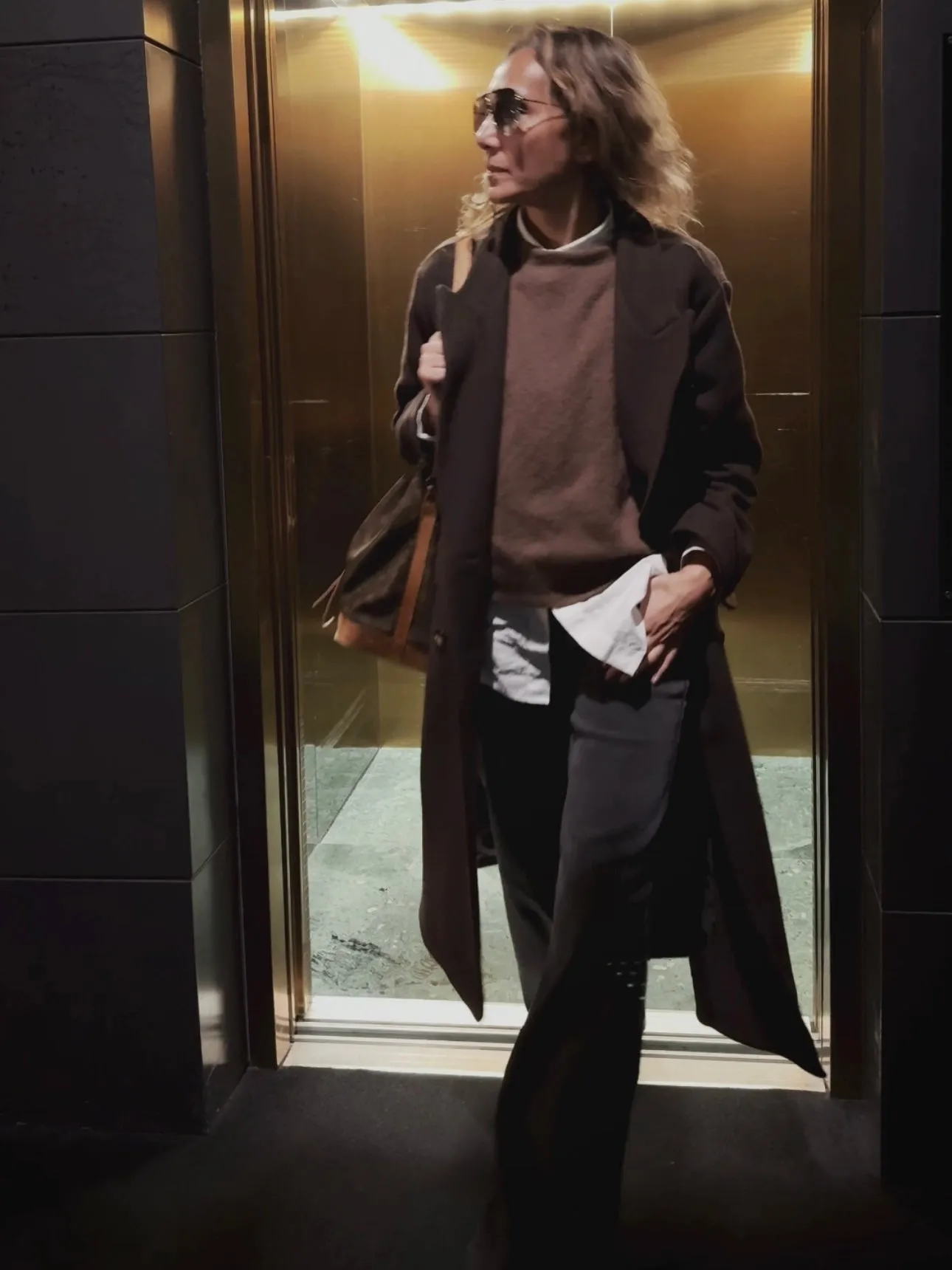 LONG DOUBLE BREASTED COAT - DARK BROWN
