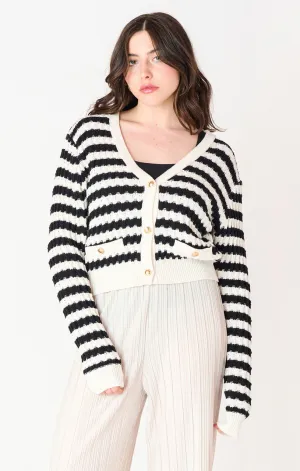 LS TEXTURED STRIPED CARDIGAN