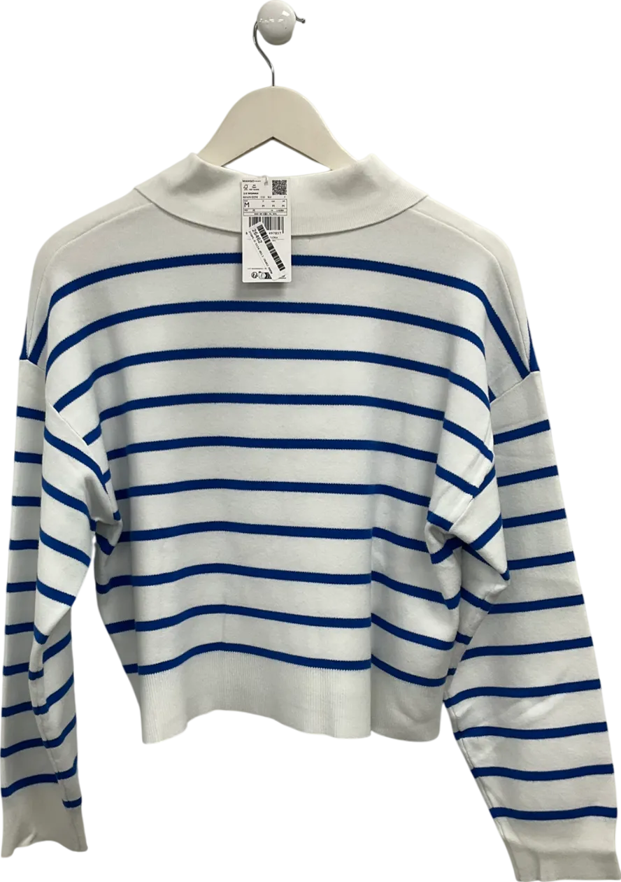 MANGO White Collar Striped Jumper UK M