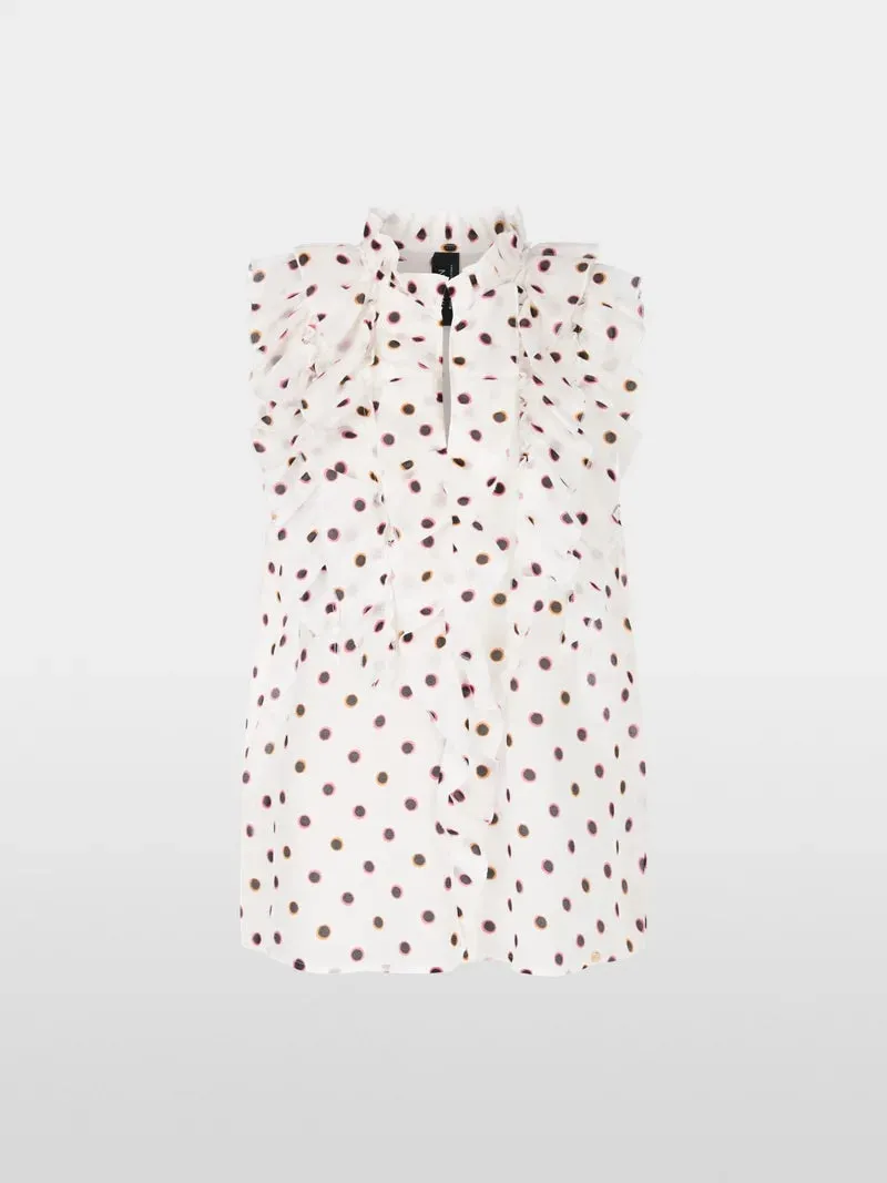 Marc Cain White Ruffle Blouse With Polka Dots