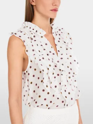 Marc Cain White Ruffle Blouse With Polka Dots