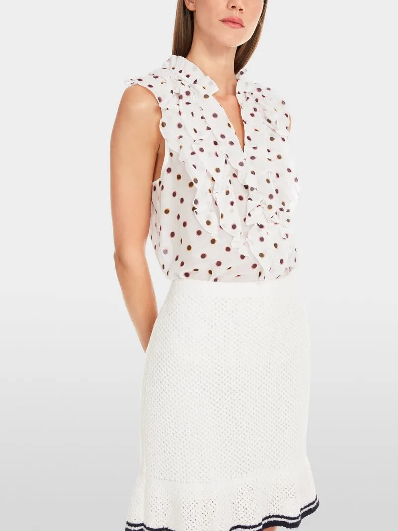 Marc Cain White Ruffle Blouse With Polka Dots