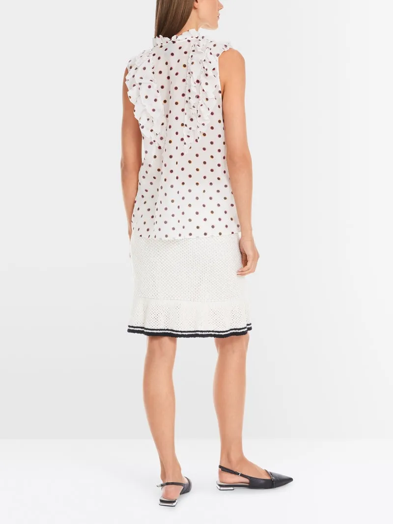 Marc Cain White Ruffle Blouse With Polka Dots