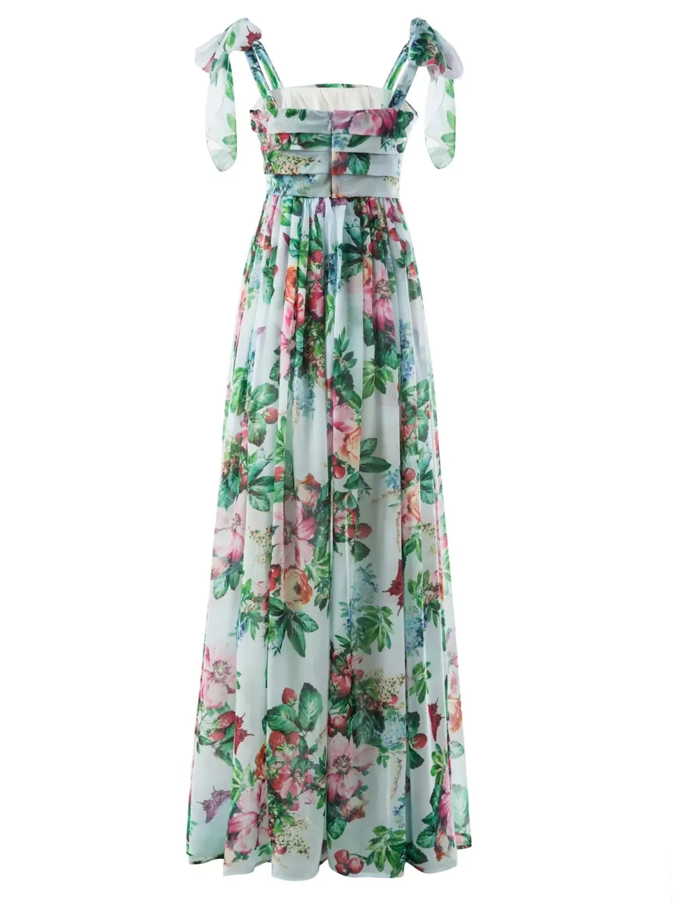 Marisol Maxi  Chiffon Bow-knot shoulder Bohemian Floral print Holiday Elegant Long Dress