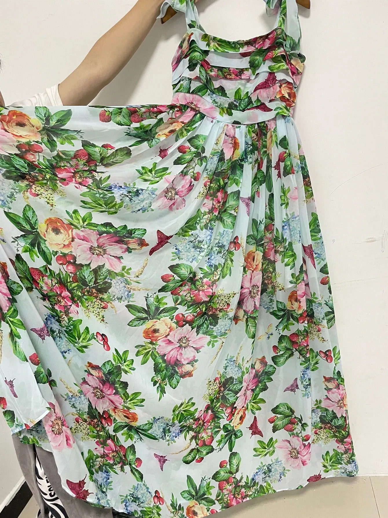 Marisol Maxi  Chiffon Bow-knot shoulder Bohemian Floral print Holiday Elegant Long Dress