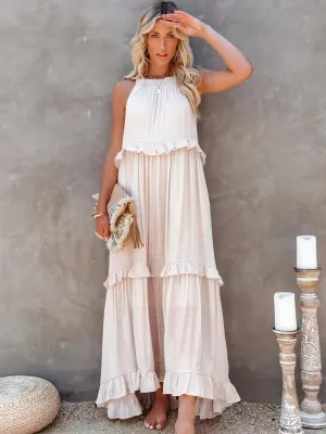 Melly™ - Sunshine Breeze Halter Ruffle Maxi Dress