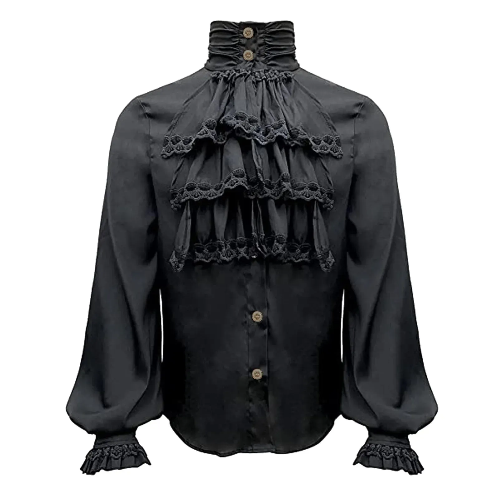 Men's Vintage Medieval Shirts And Blouses Ruffle Lantern Sleeve Stand Neck Shirts Renaissance Victorian Black White Blouses Tops