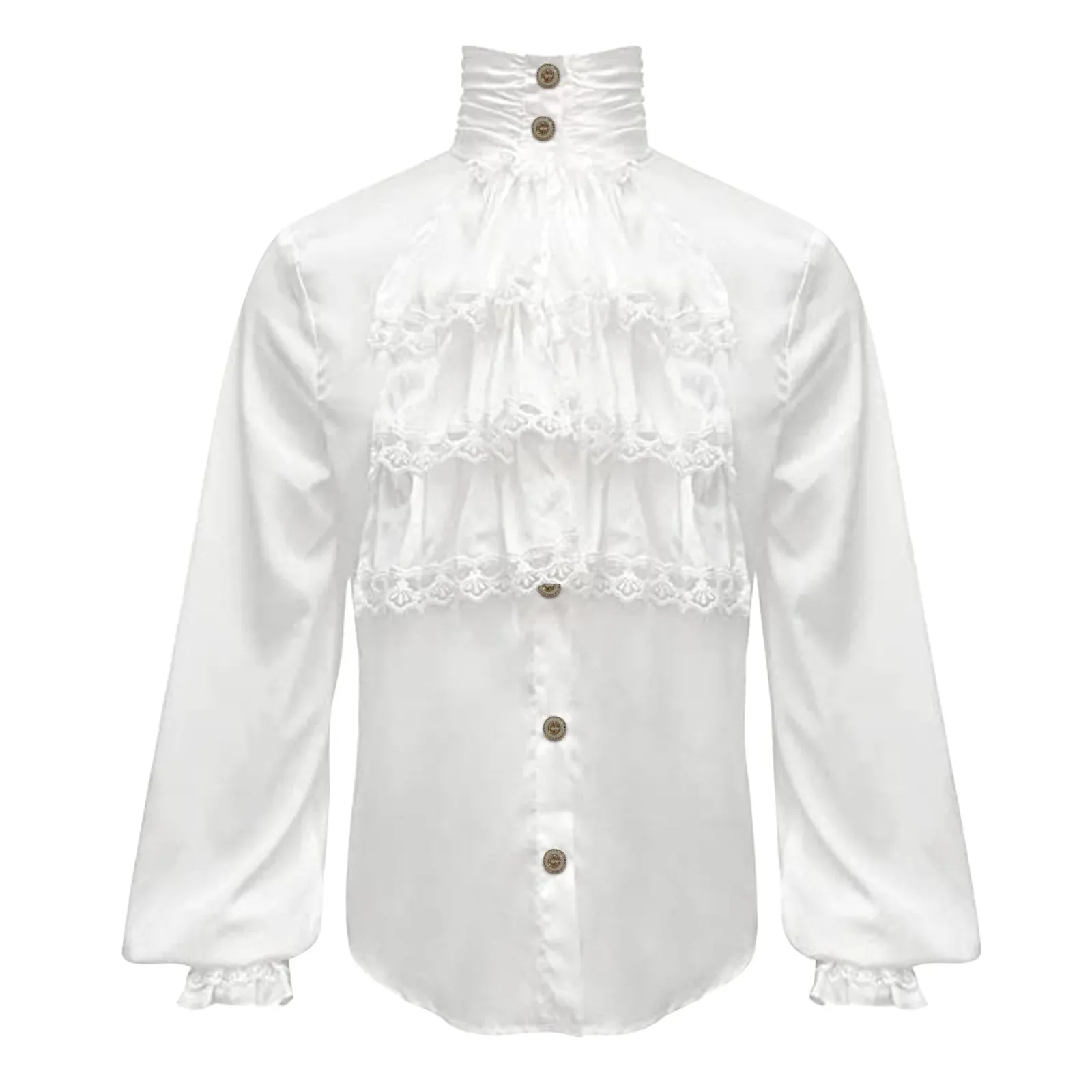 Men's Vintage Medieval Shirts And Blouses Ruffle Lantern Sleeve Stand Neck Shirts Renaissance Victorian Black White Blouses Tops