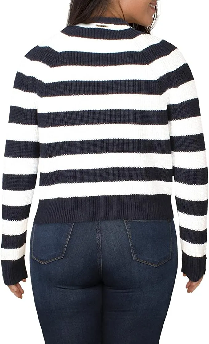 Michael Michael Kors Womens Cotton Striped Sweater Navy L
