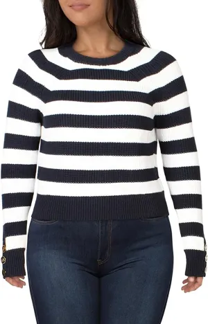 Michael Michael Kors Womens Cotton Striped Sweater Navy L