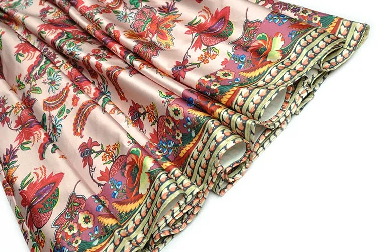 Midi Vintage Runway Bohemian Flowers Print Pleated A-Line Dress