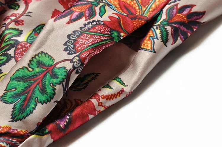 Midi Vintage Runway Bohemian Flowers Print Pleated A-Line Dress