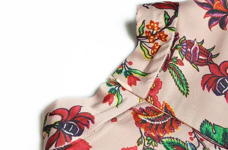 Midi Vintage Runway Bohemian Flowers Print Pleated A-Line Dress