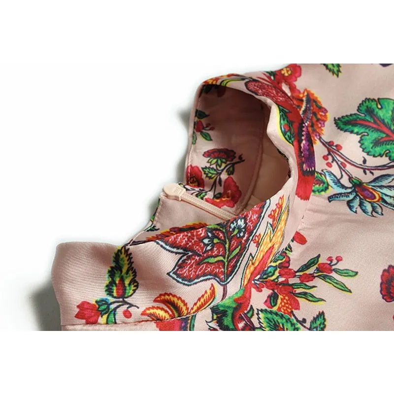 Midi Vintage Runway Bohemian Flowers Print Pleated A-Line Dress