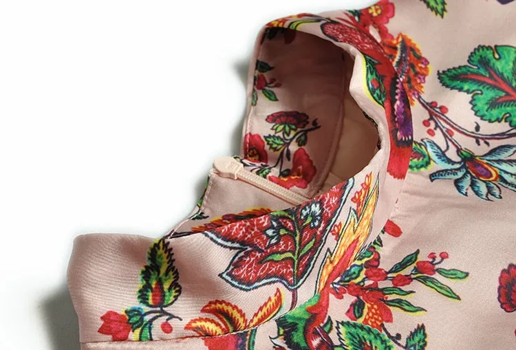 Midi Vintage Runway Bohemian Flowers Print Pleated A-Line Dress