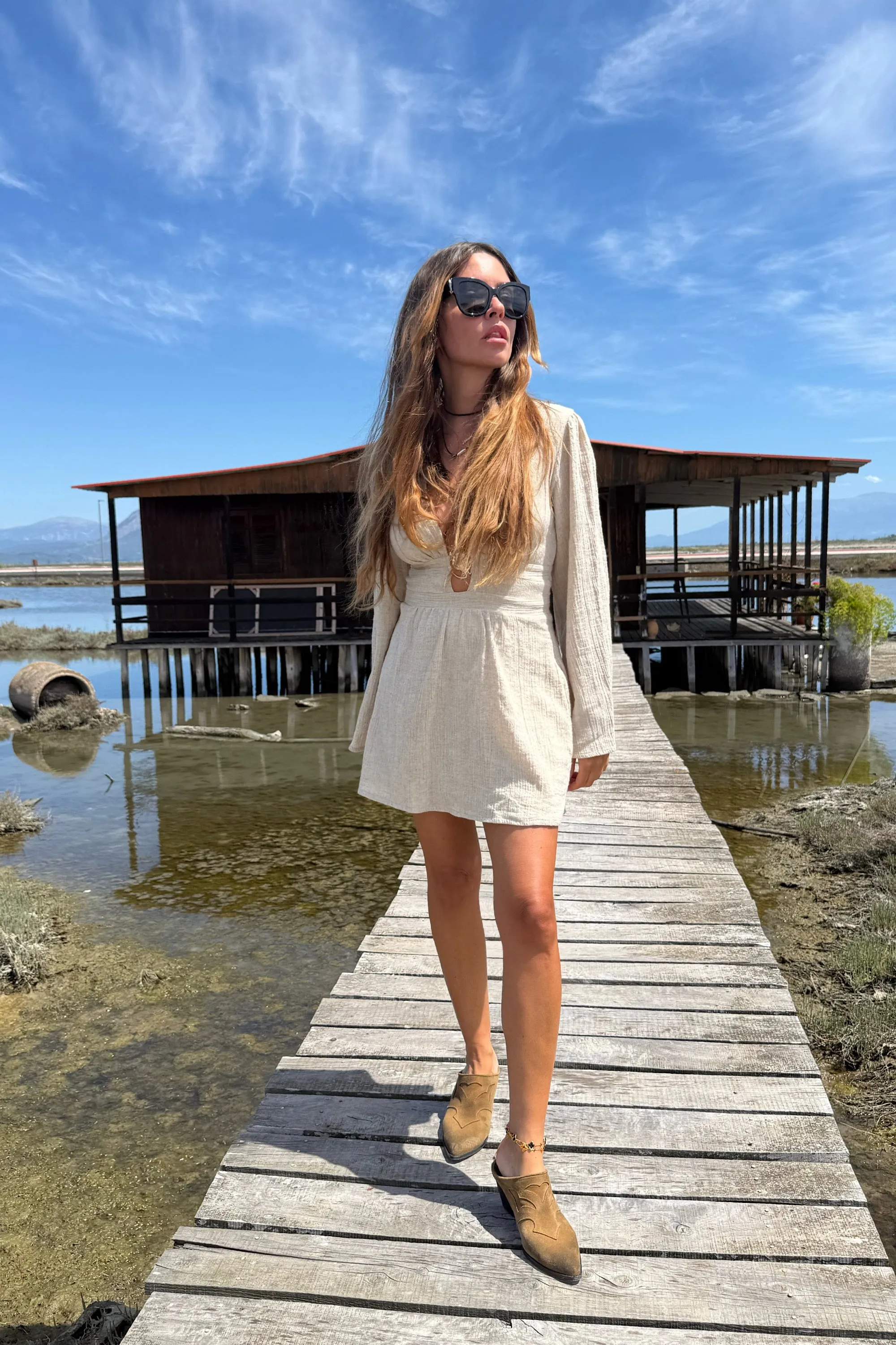 MINI PLUNGE SHELL DRESS GCM