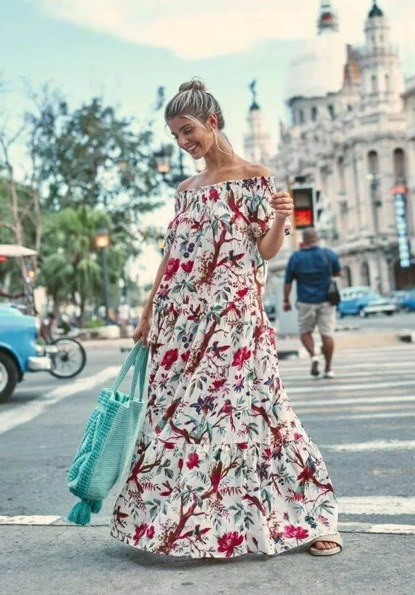 Momposina White Floral Raven Dress