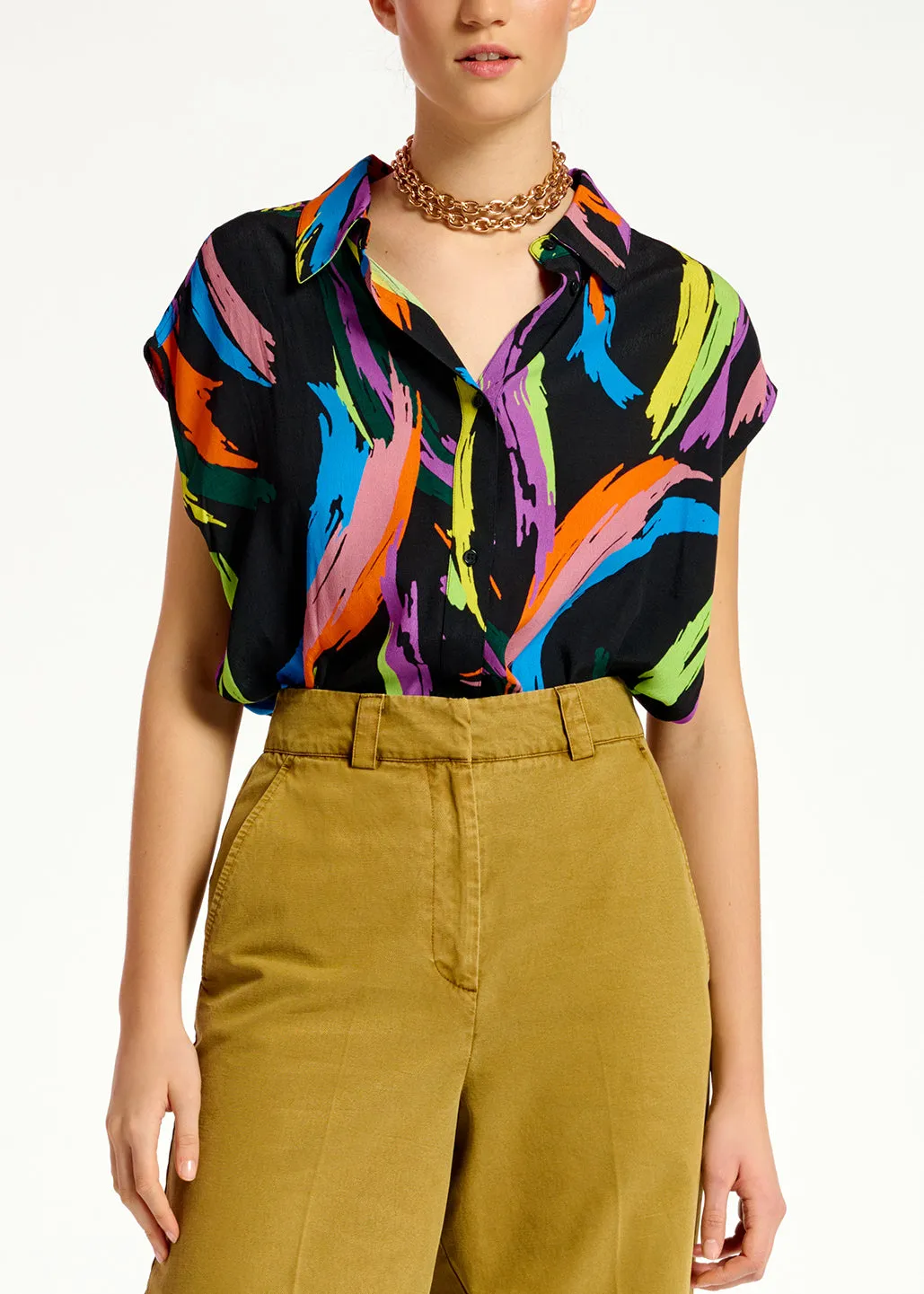 Multicolor abstract print sleeveless shirt