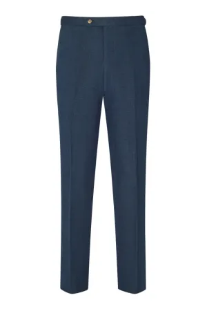 Navy Flat Front Linen Trousers