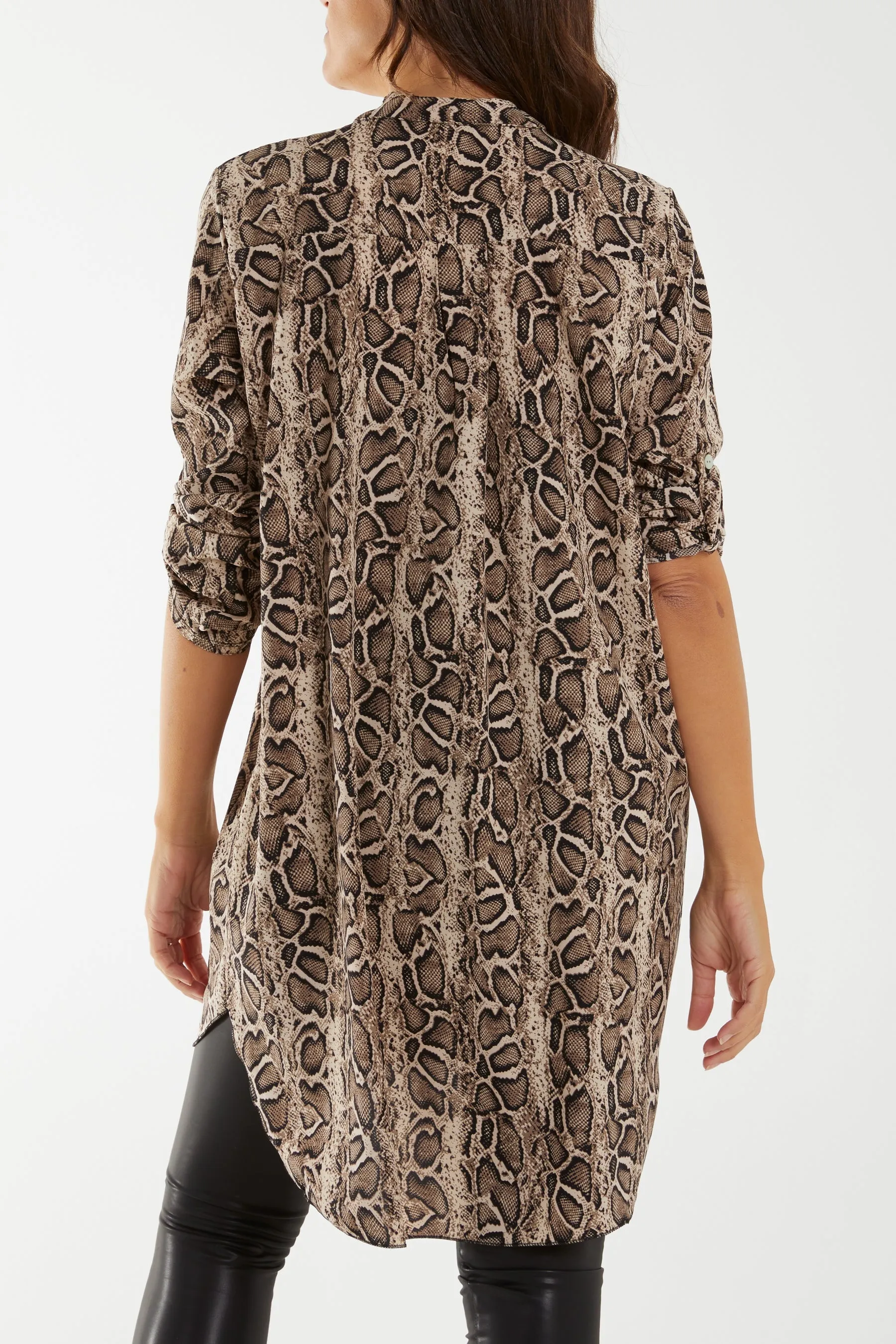 Notch Collar Snake Print Shirt