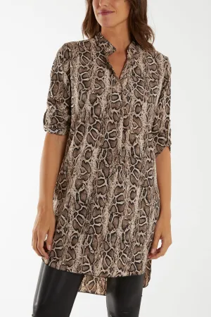 Notch Collar Snake Print Shirt