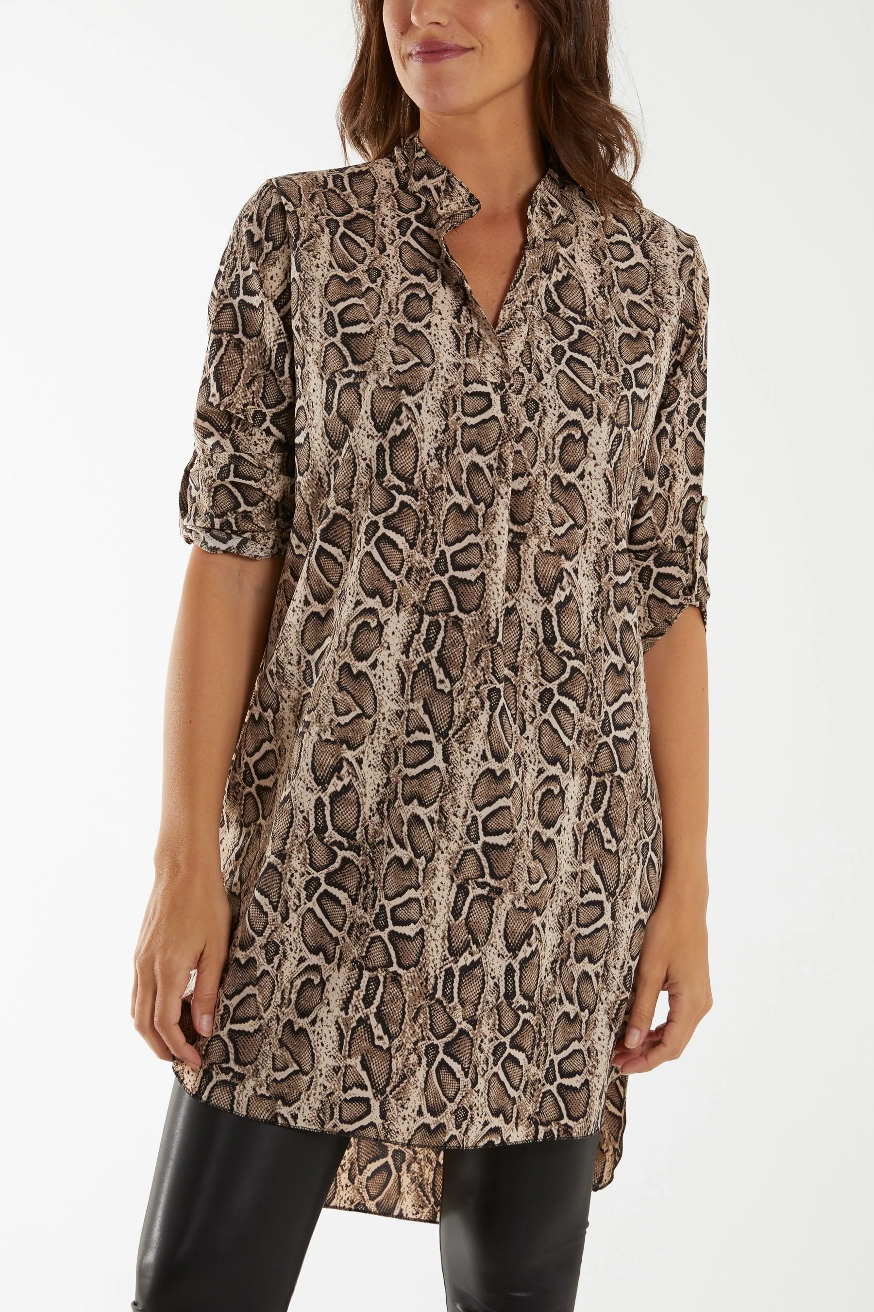Notch Collar Snake Print Shirt