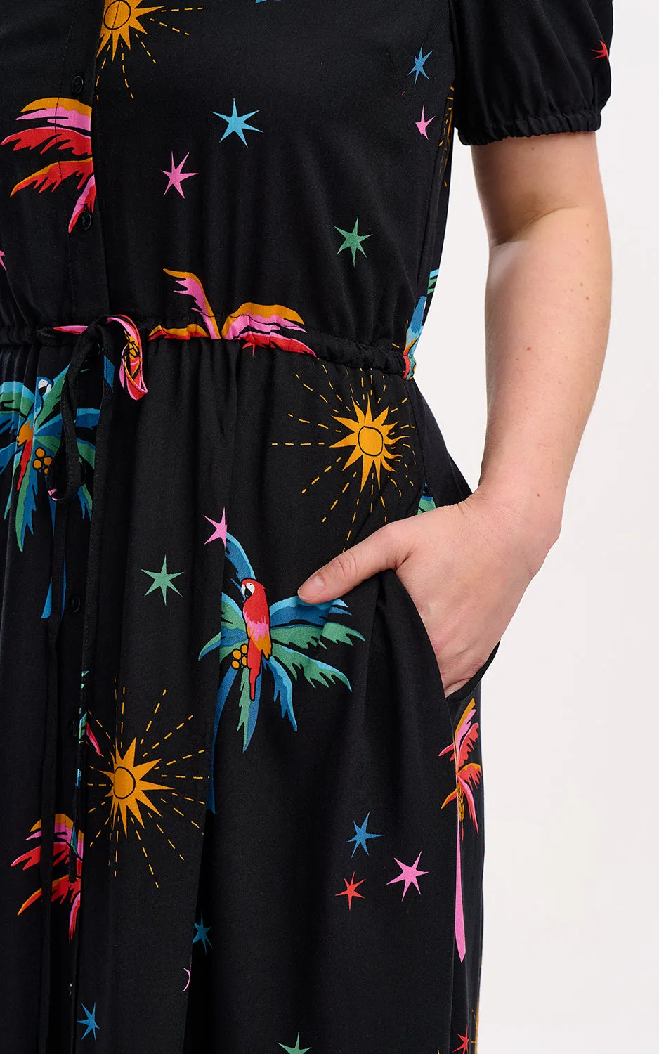 Nova Maxi Shirt Dress Black Palms & Sunshine