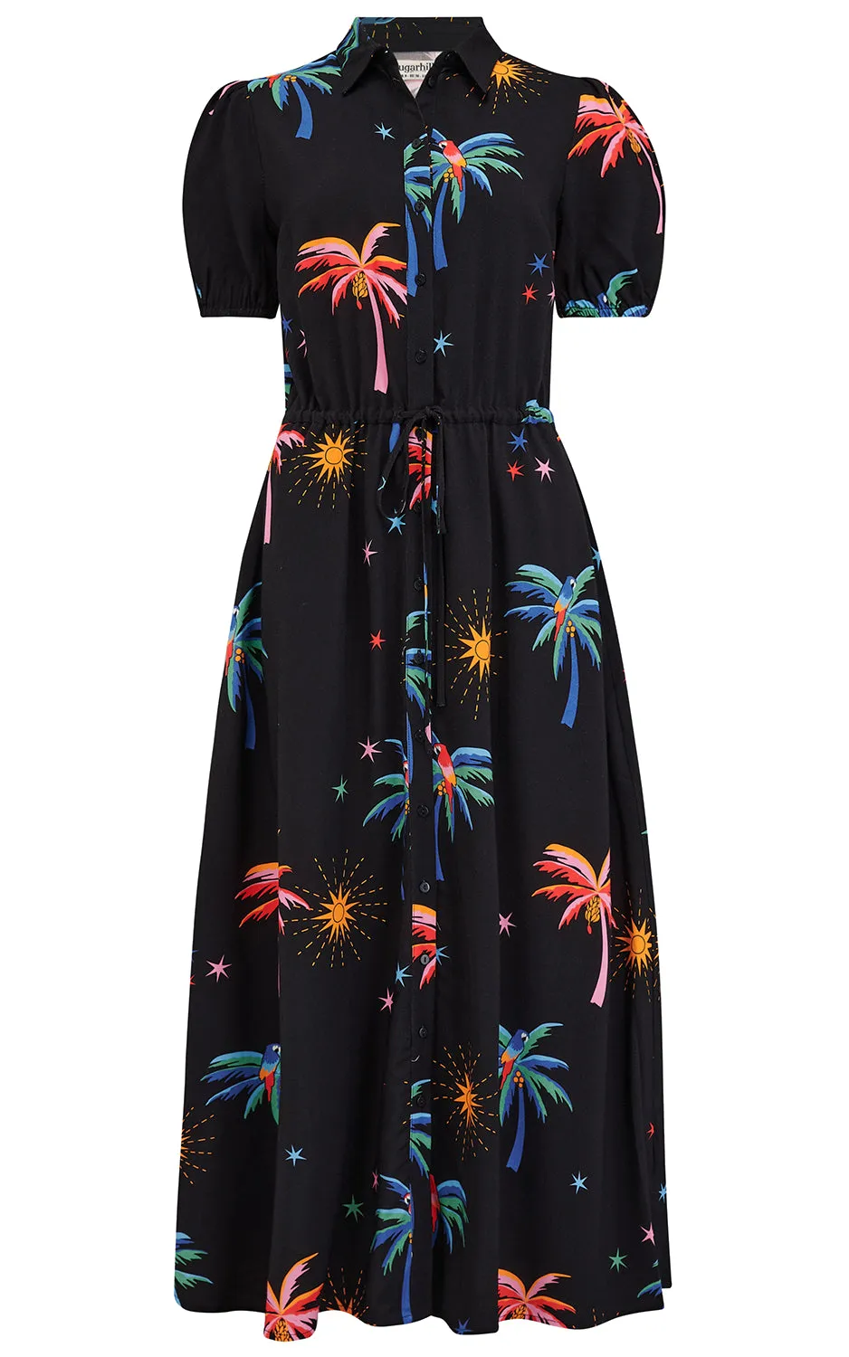 Nova Maxi Shirt Dress Black Palms & Sunshine