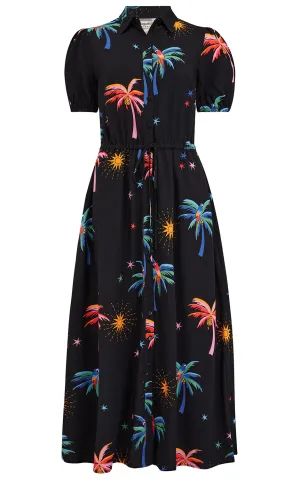 Nova Maxi Shirt Dress Black Palms & Sunshine