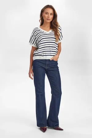 Numph Nukiki Navy/White Striped V-Neck Jumper