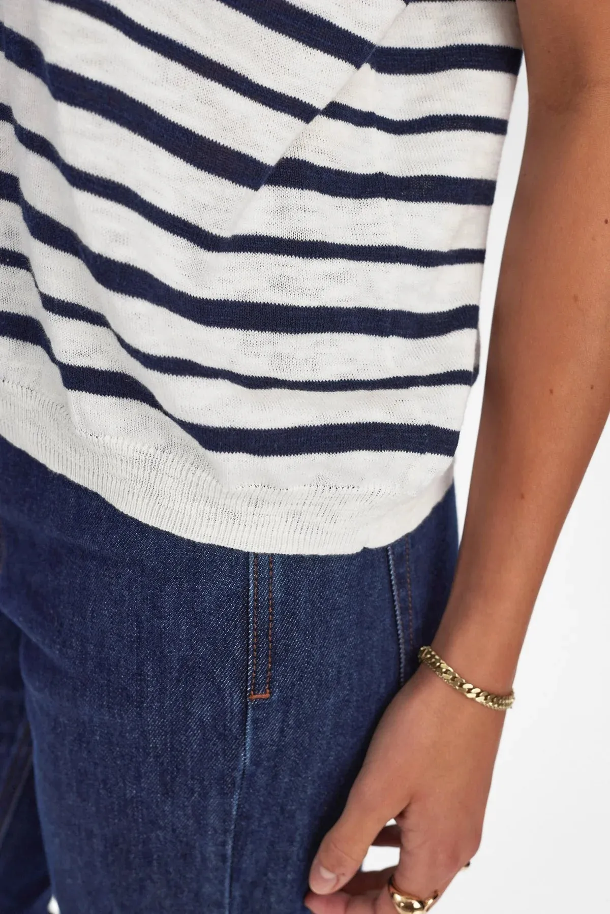 Numph Nukiki Navy/White Striped V-Neck Jumper