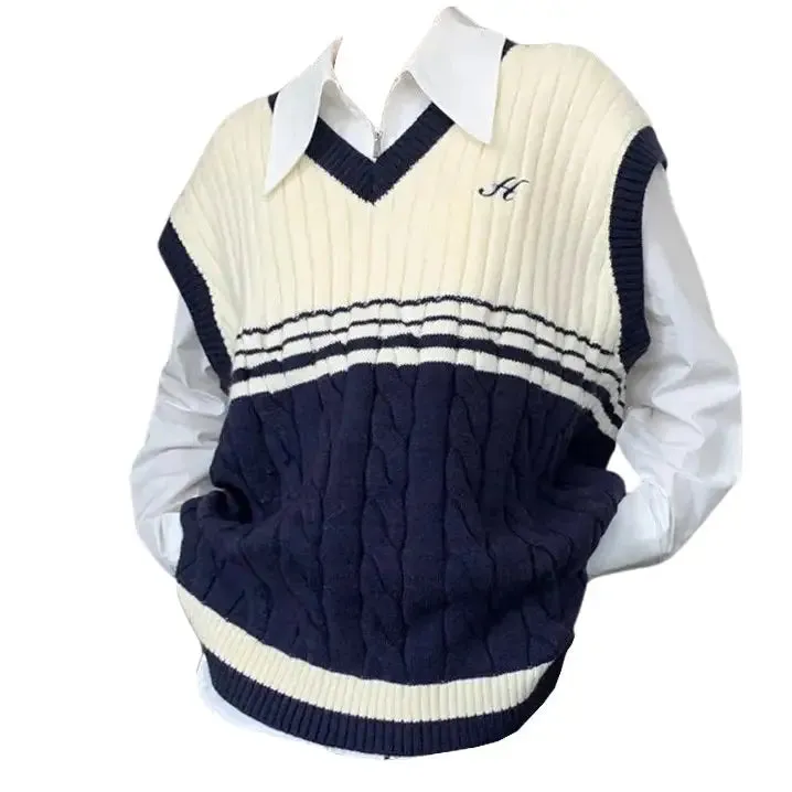 Old Money Aesthetic Sweater Vest in Blue and White Stripes