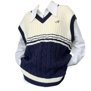 Old Money Aesthetic Sweater Vest in Blue and White Stripes