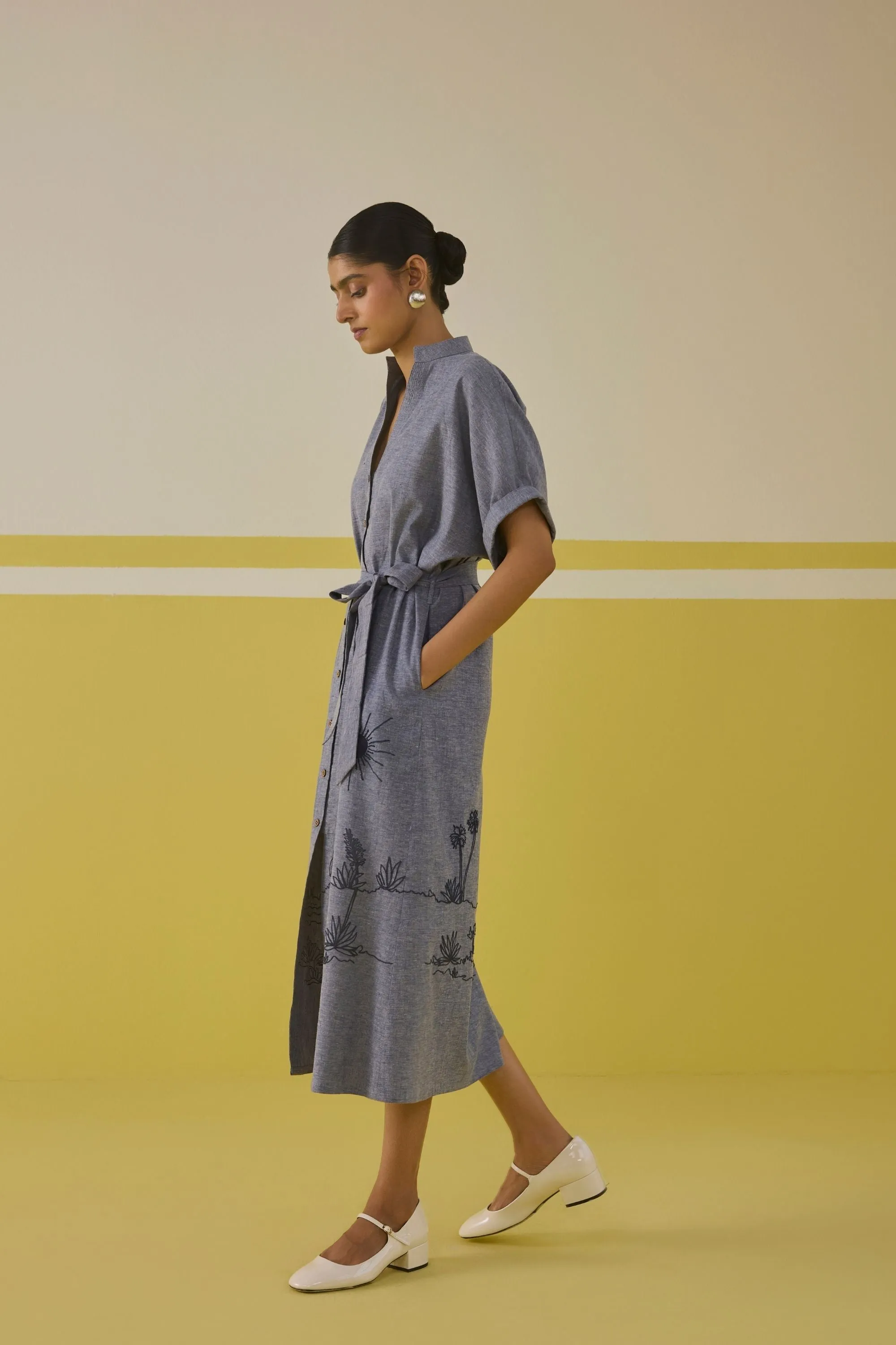 Palm Promenade Hemp Denim Dress