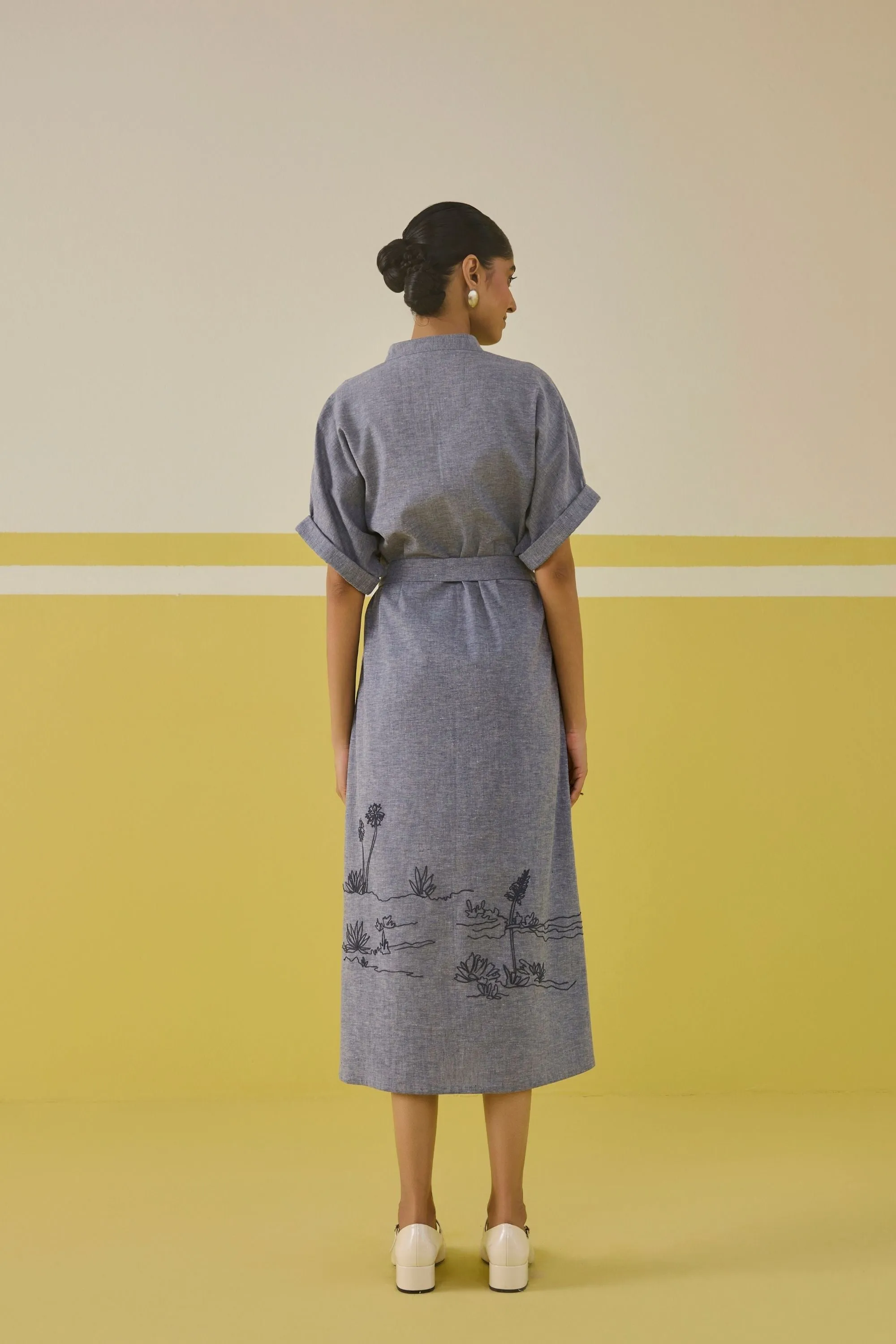 Palm Promenade Hemp Denim Dress