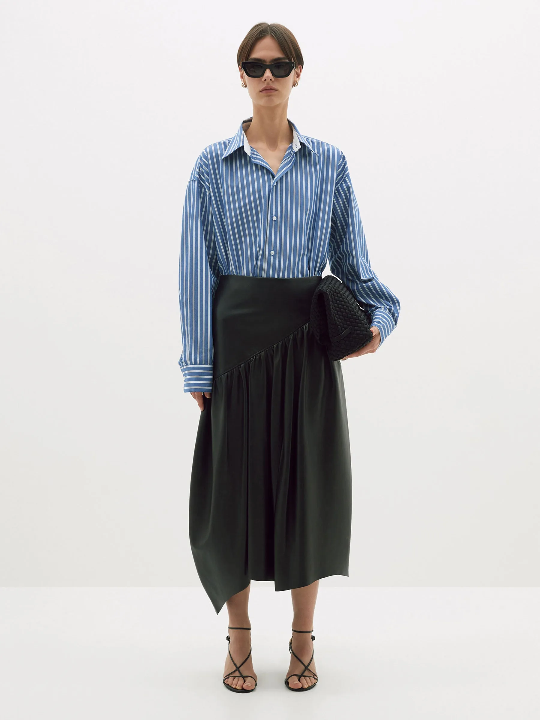 Panel Detail Leather Skirt