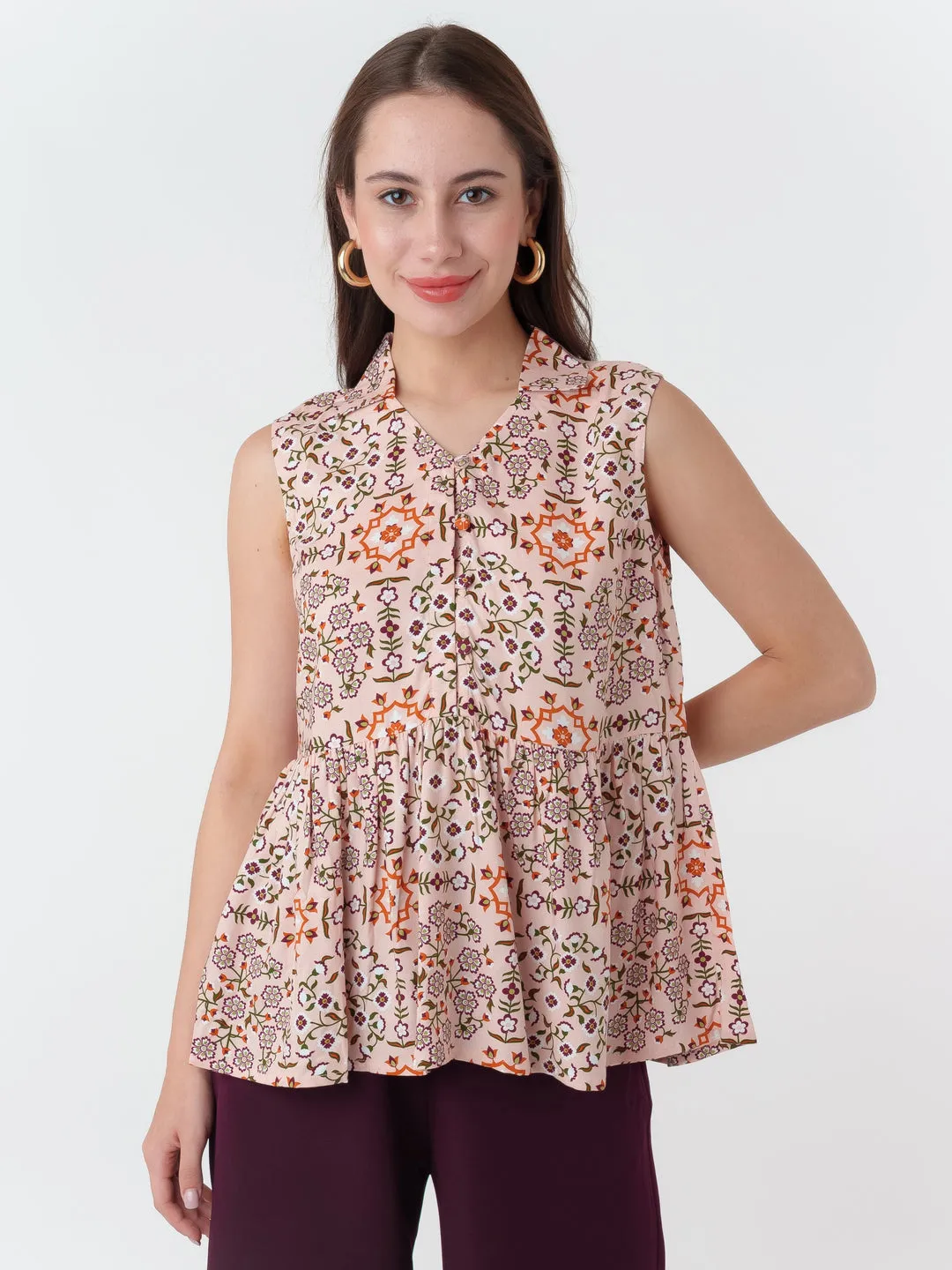 Peach Printed Top
