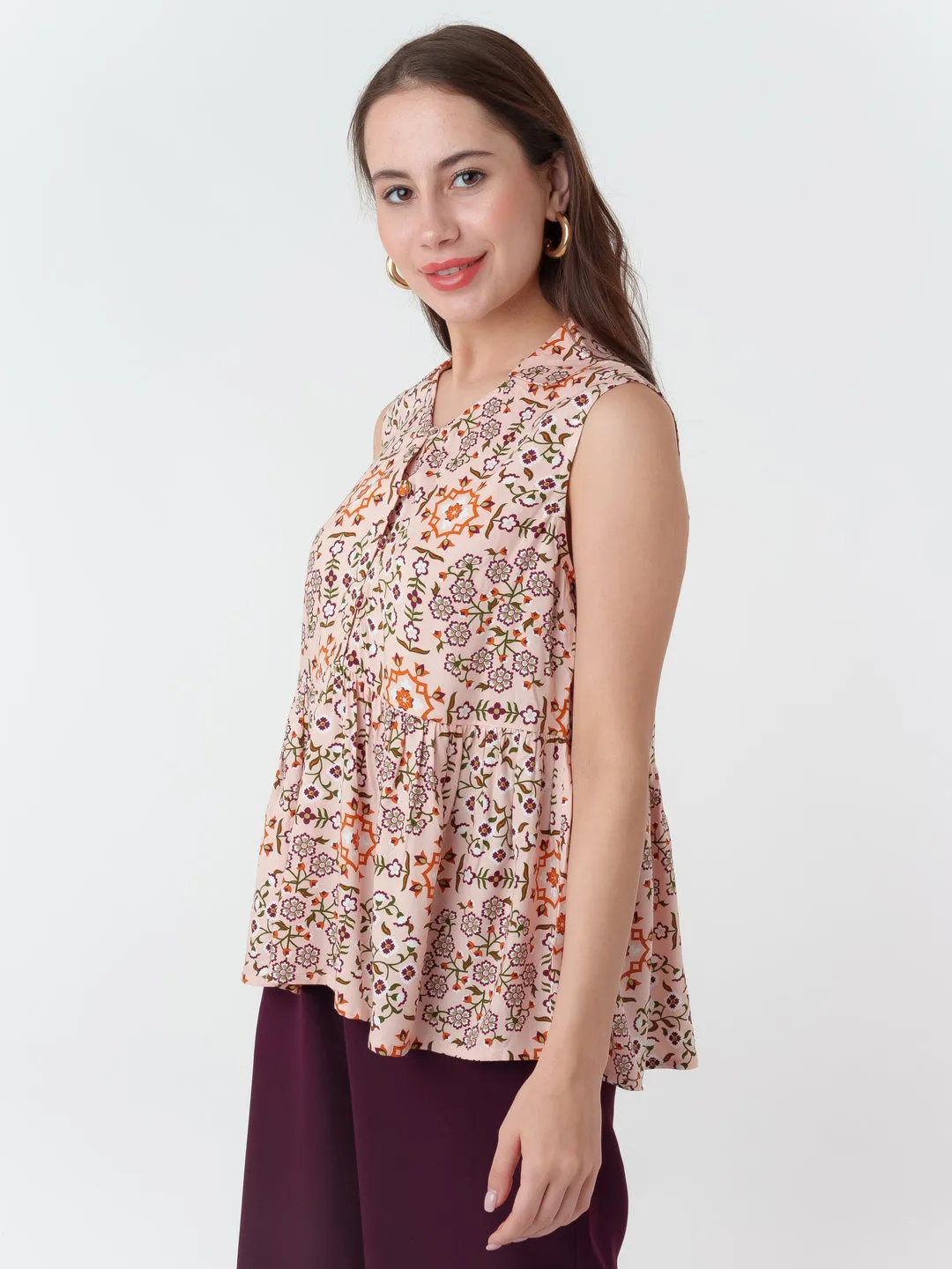 Peach Printed Top