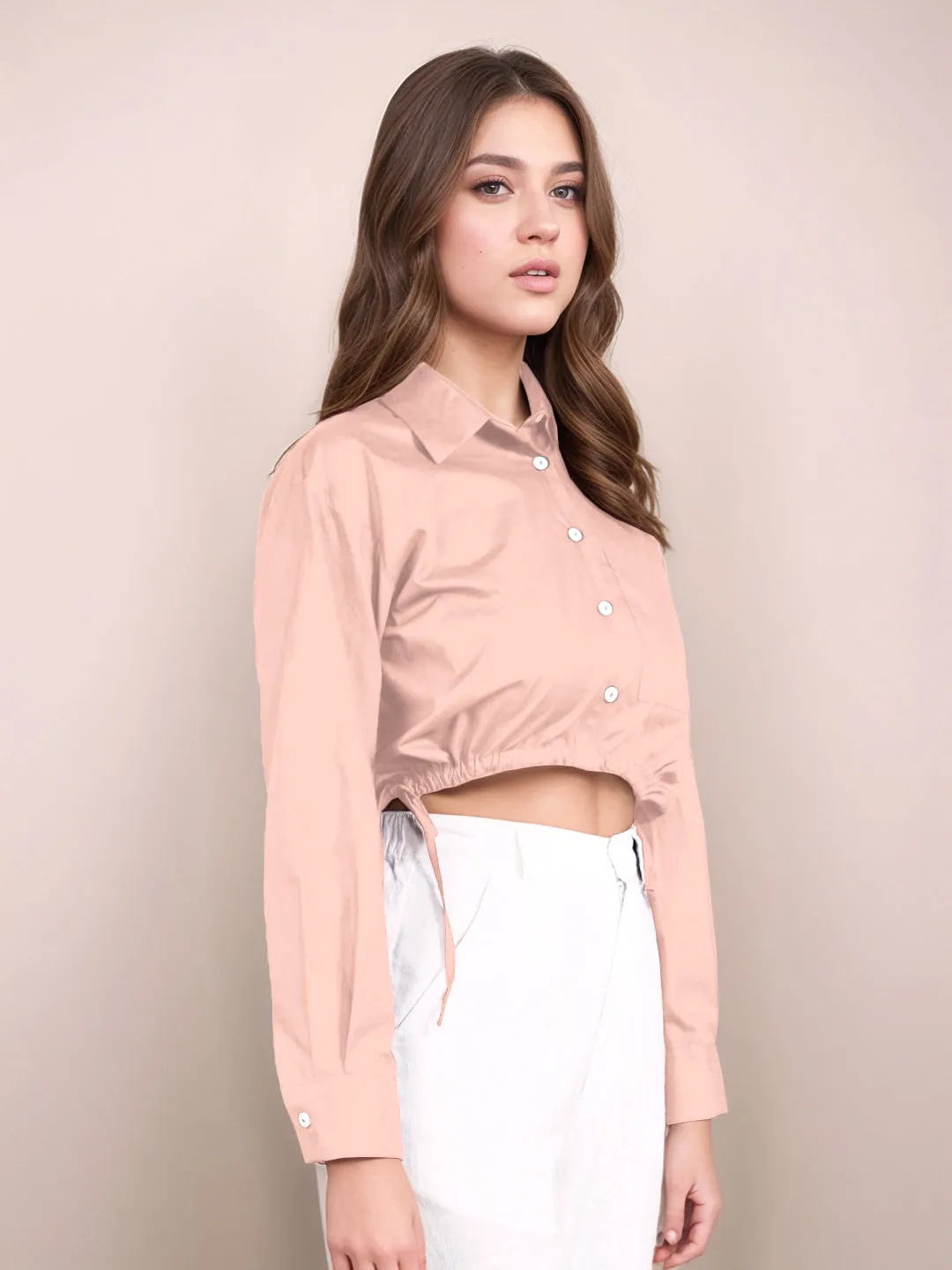 Peach Solid Full Sleeves Shirt