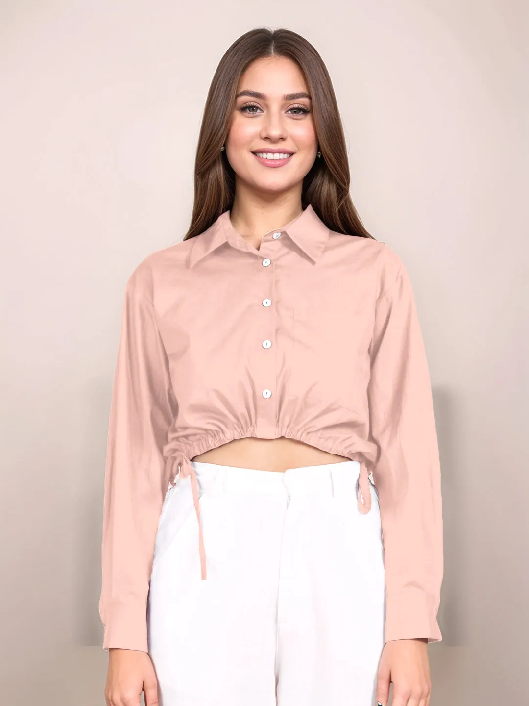 Peach Solid Full Sleeves Shirt
