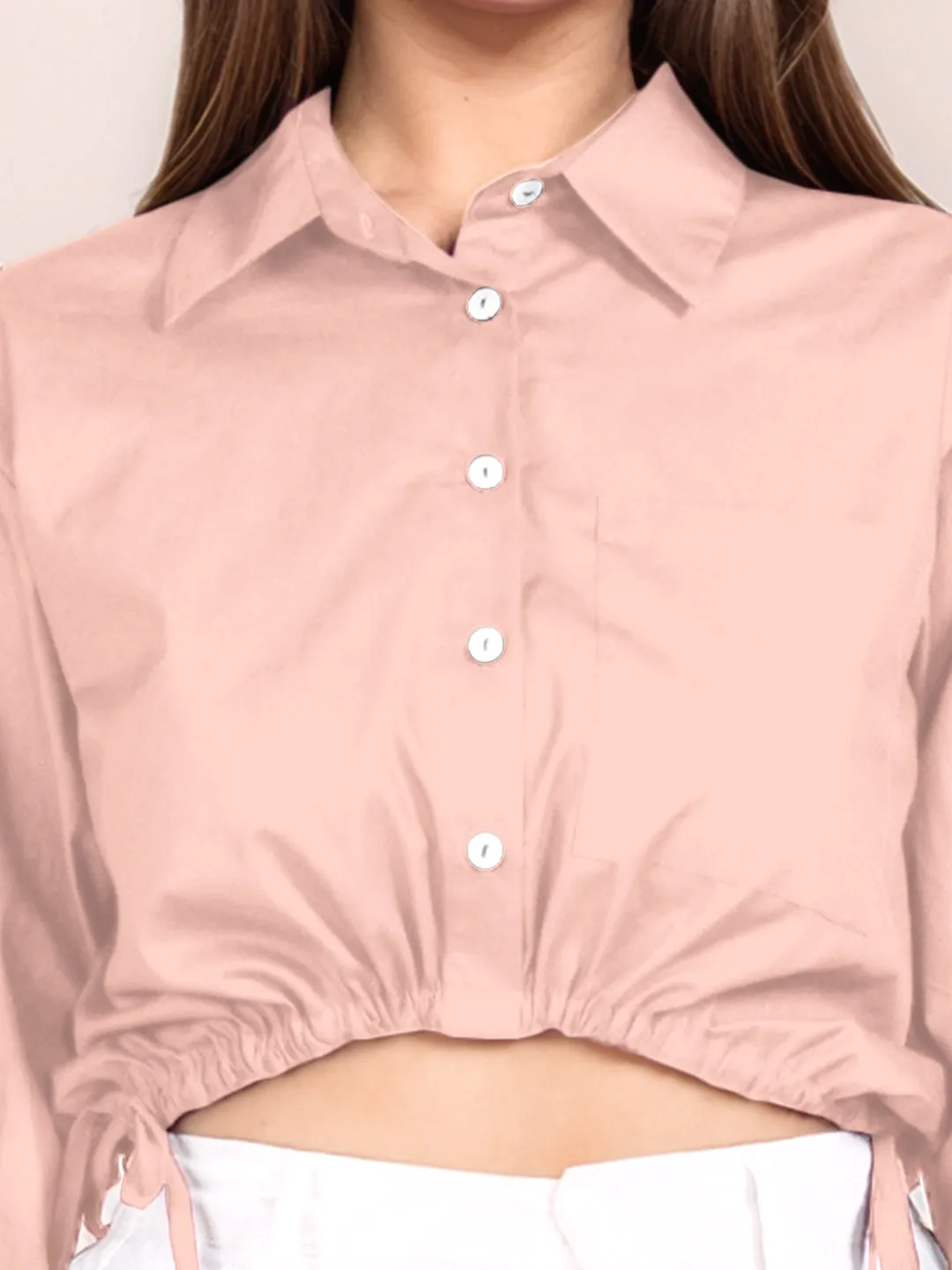 Peach Solid Full Sleeves Shirt