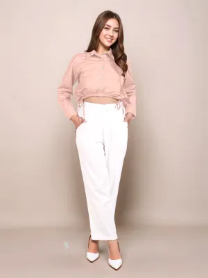 Peach Solid Full Sleeves Shirt