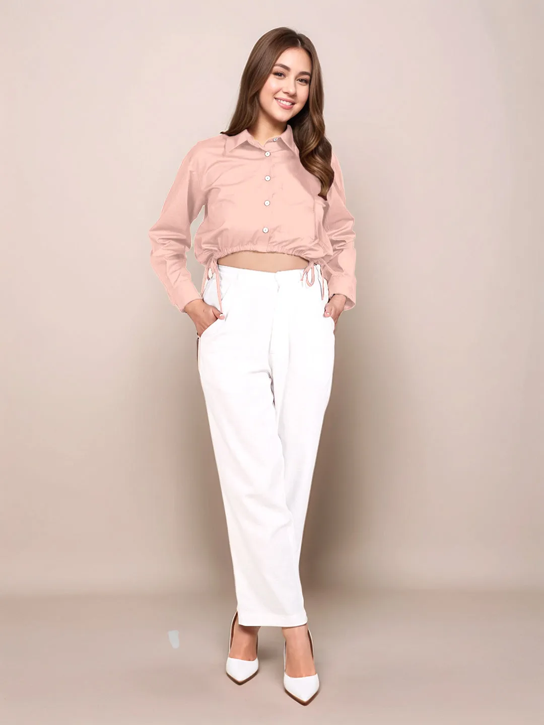 Peach Solid Full Sleeves Shirt