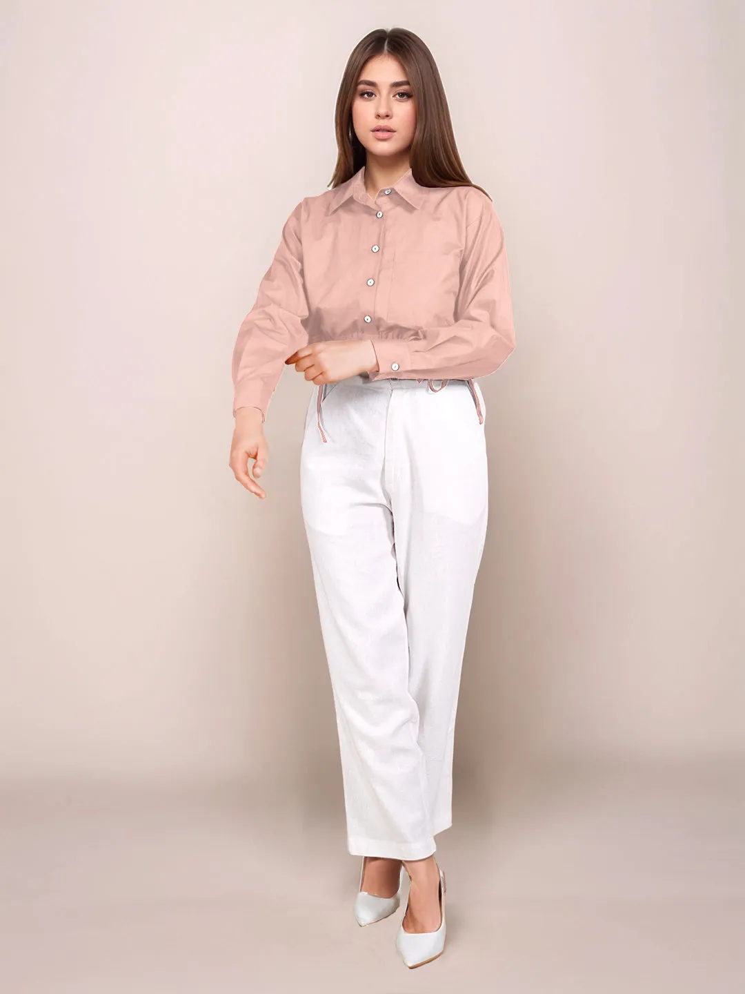 Peach Solid Full Sleeves Shirt