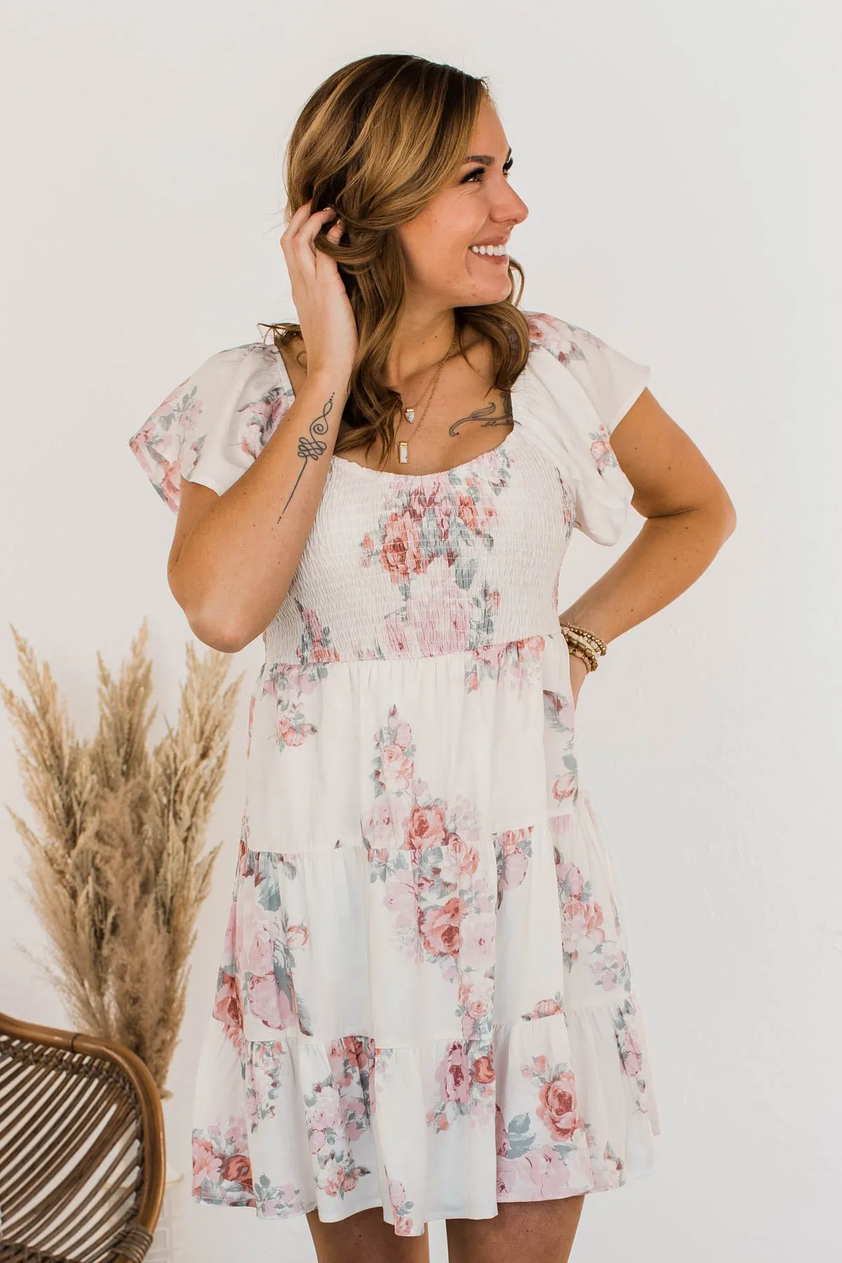 Pleasant Afternoon Mini Dress- Ivory