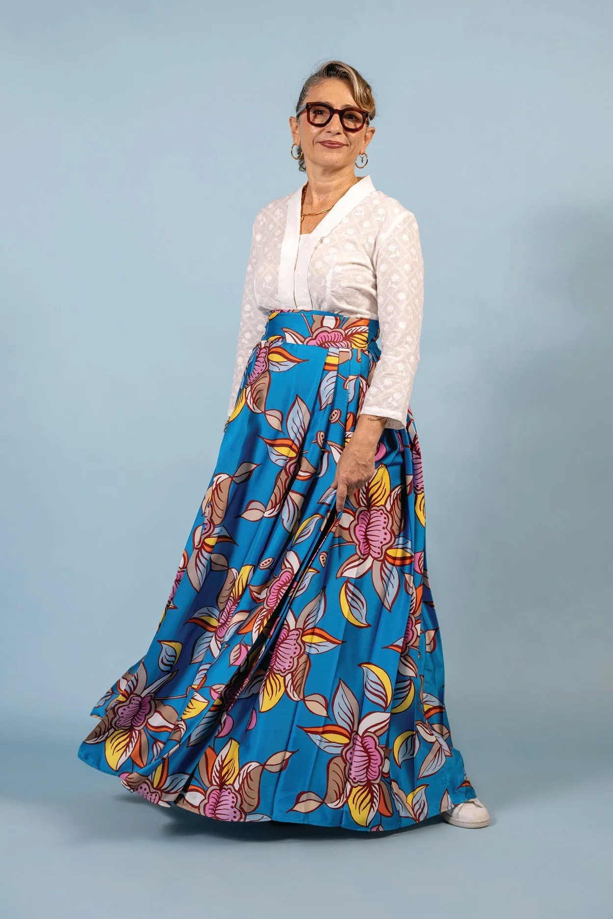 Pleated Wrap skirt - Oolong Blue