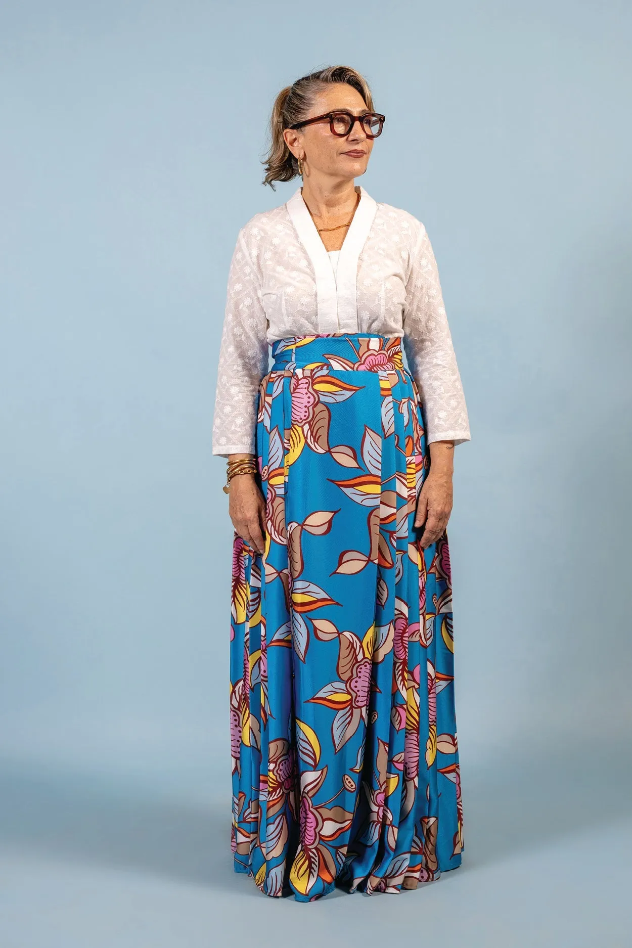 Pleated Wrap skirt - Oolong Blue