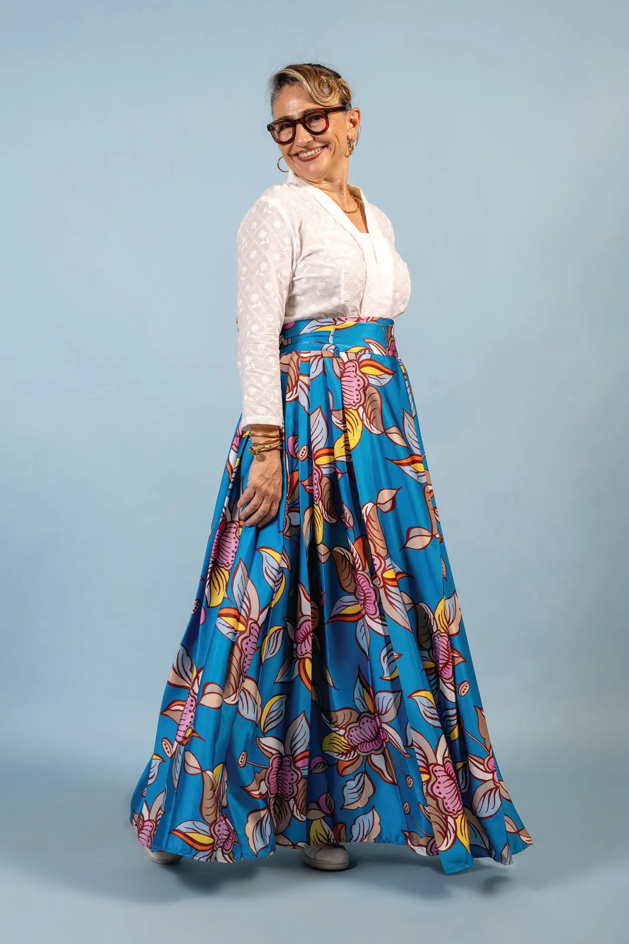 Pleated Wrap skirt - Oolong Blue