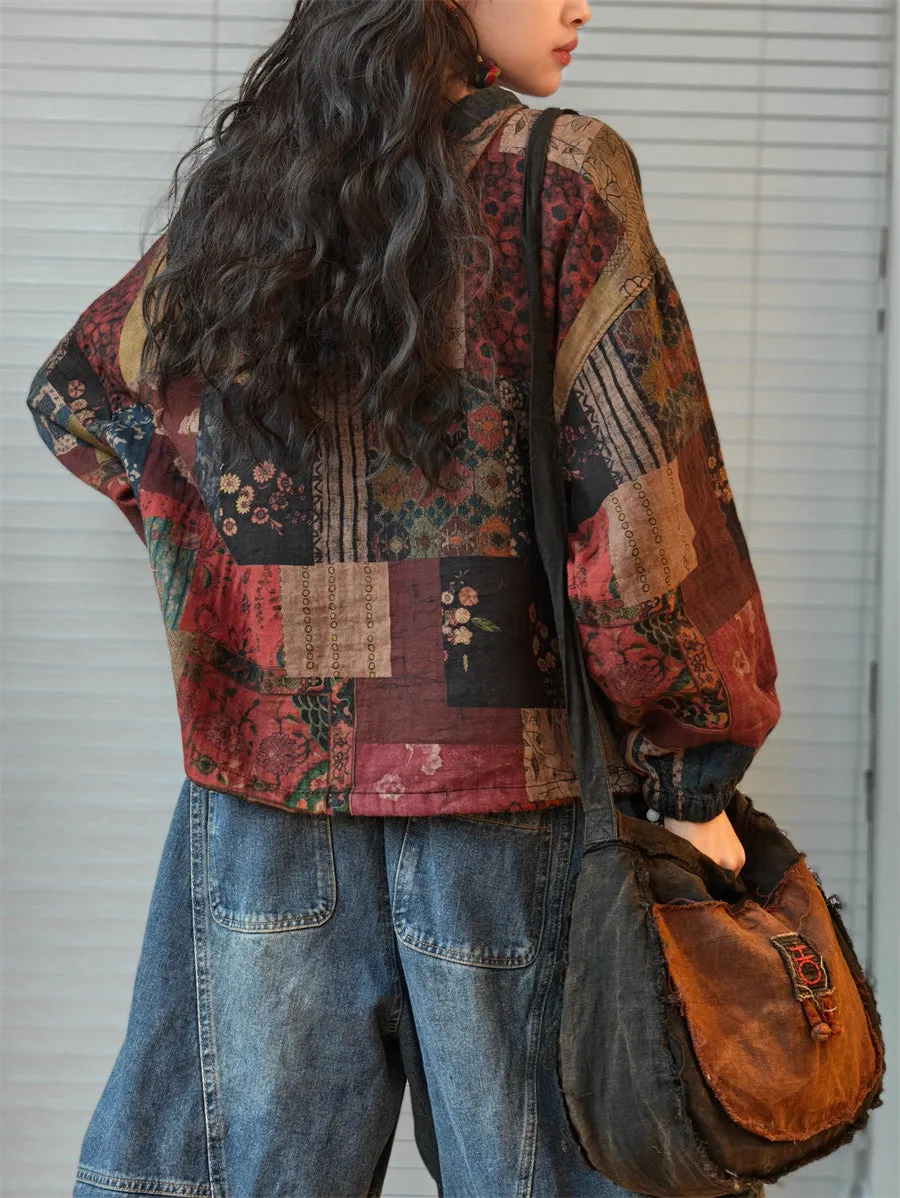 Plus Size Women Autumn Cotton Patchwork Hooded Sweatshirt